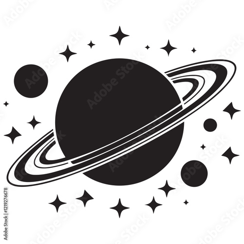Planet Saturn with planetary ring vector, cosmos and planet silhouette