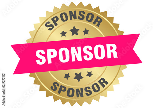 sponsor. sponsor round pink and gold label isolated on transparent background