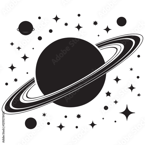Planet Saturn with planetary ring vector, cosmos and planet silhouette