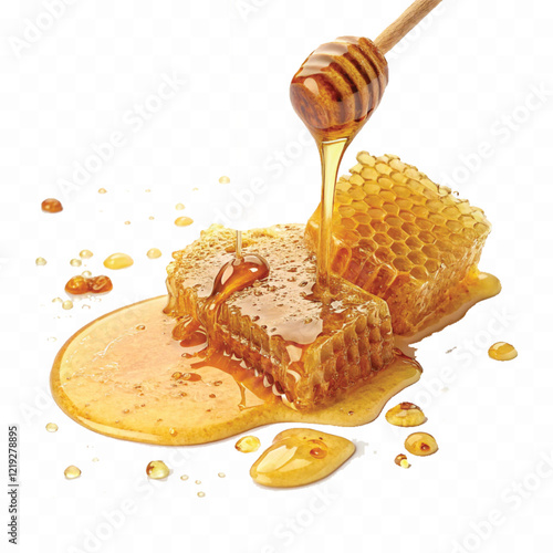 realistic 3d honey spill, Sweet honey spill drip isolated on white background