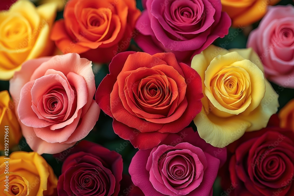 Closeup view of colorful roses. Vivid bunch of roses in various colors. Roses in bouquet. Floral image with vibrant colors. Flowers look beautiful. Romantic image perfect for love anniversary. Closeup view of colorful roses. Vivid bunch of roses in various colors. Roses in bouquet. Floral image with vibrant colors. Flowers look beautiful. Romantic image perfect for love anniversary.