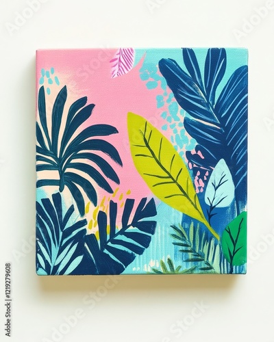 Handpainted canvas eco frame with pink blue green motifs