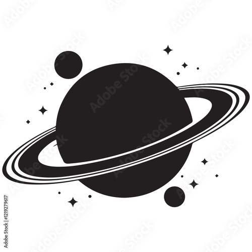 Planet Saturn with planetary ring vector, cosmos and planet silhouette