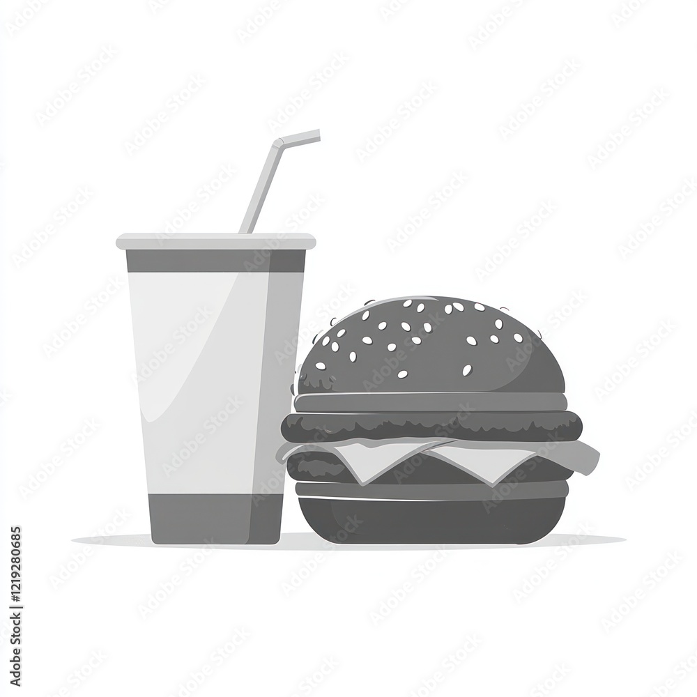 Burger and drink on a white backdrop, ready for menu or food blog illustration Burger and drink on a white backdrop, ready for menu or food blog illustration