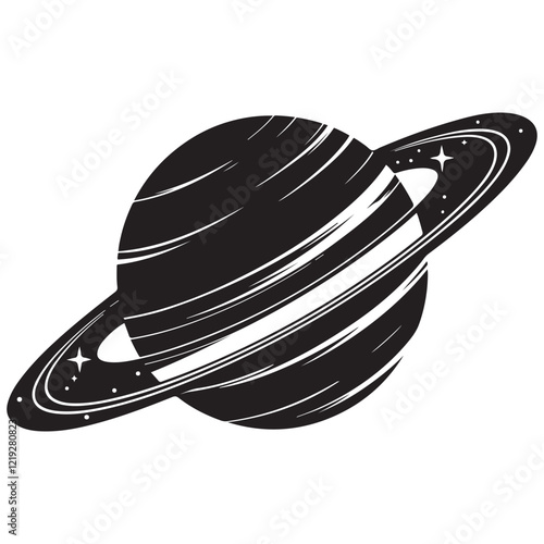 Planet Saturn with planetary ring vector, cosmos and planet silhouette