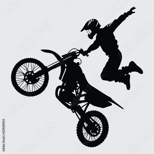 A motorcyclist performing a stunt  image silhouette vector art and illustration
