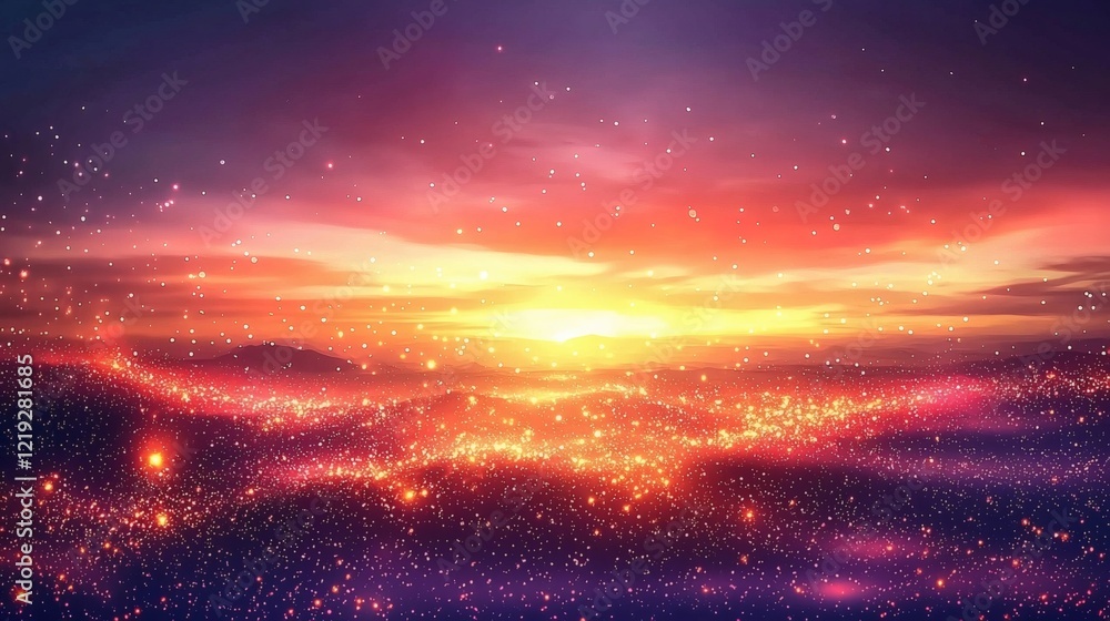 Fototapeta premium Celestial Sunset: A Dreamlike Landscape of Light and Color