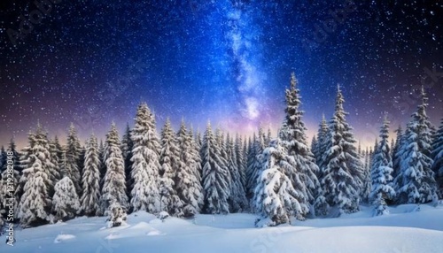 Wallpaper Mural Winter Wonderland: Snow-Covered Forest on a Mountain Ridge under a Starry Milky Way Sky Torontodigital.ca