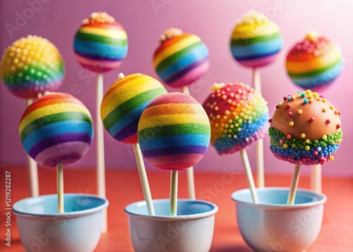 Rainbow Flag Cake Pops: Gay Pride Dessert Food Photography photo