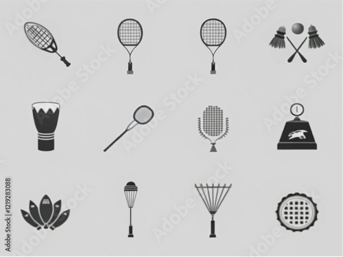 Una colección de imágenes que incluyen raquetas de tenis una raqueta de tenis y una red
