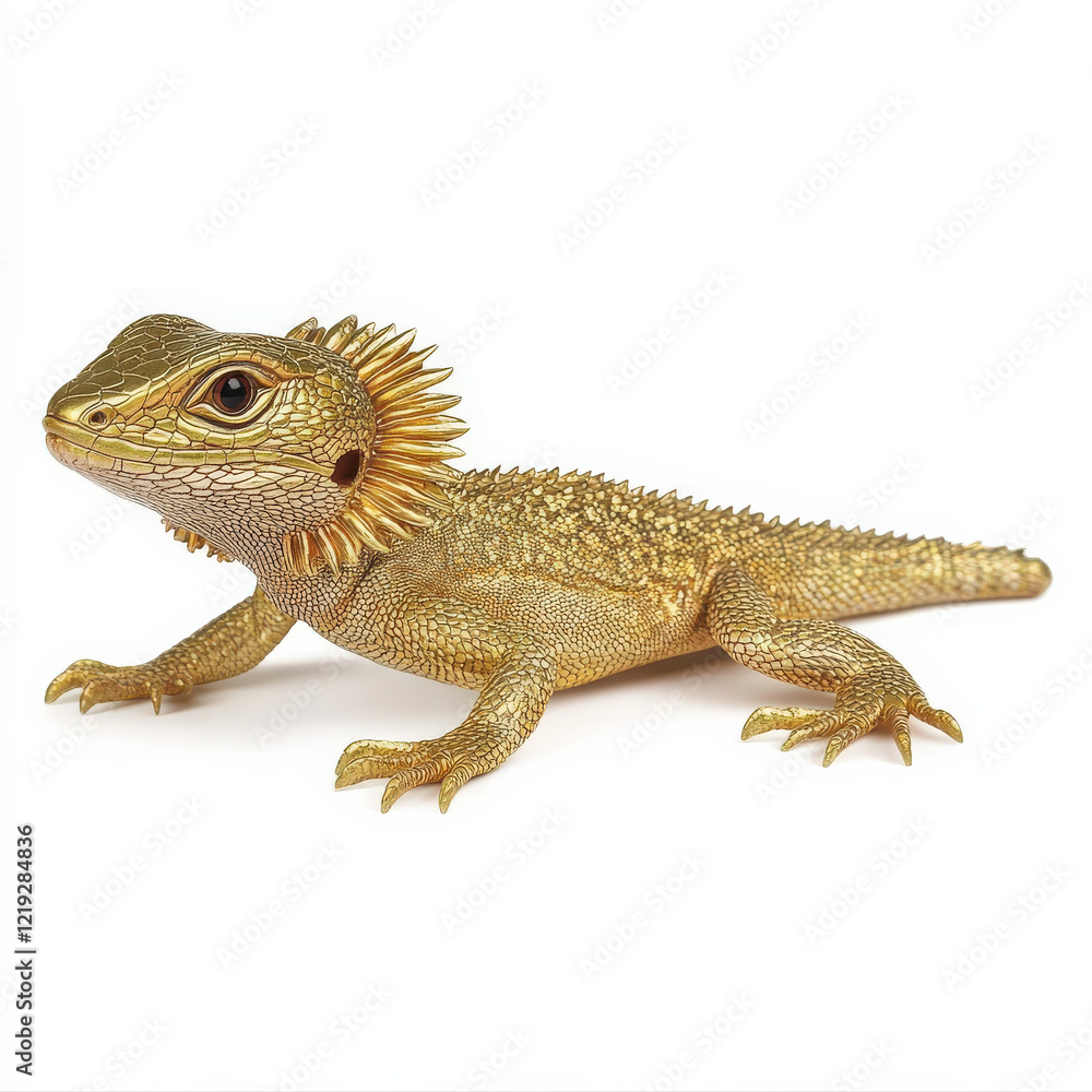 Obraz premium Golden Lizard, Gilded Reptile, Scaled Gold Creature.