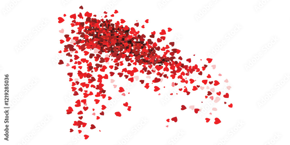 Red hearts confetti explosion isolated on transparent background Red hearts confetti explosion isolated on transparent background