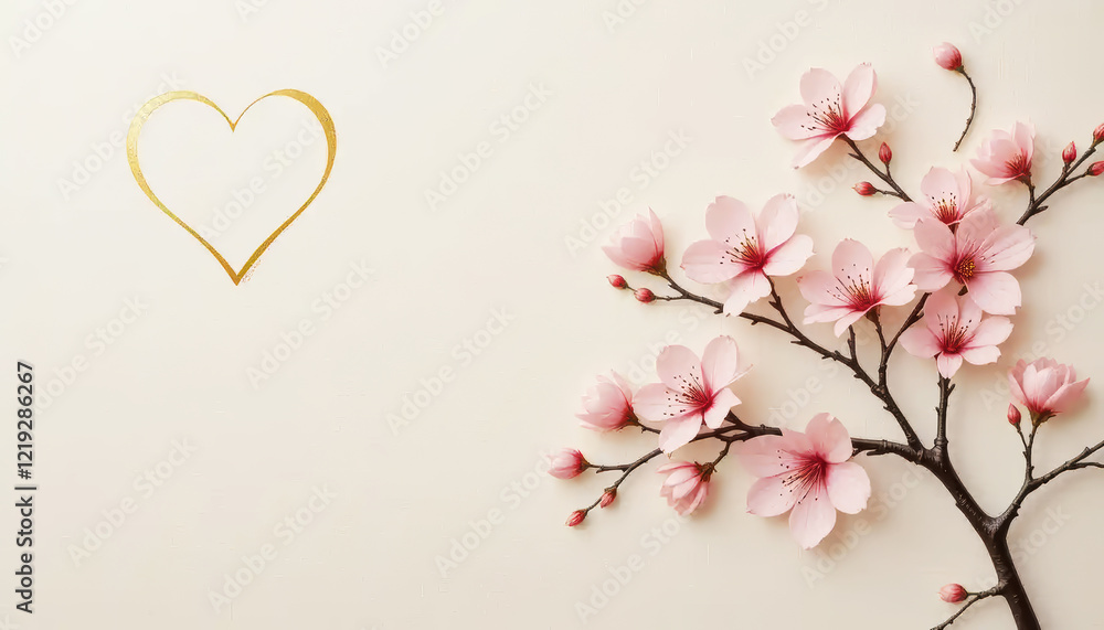 Fototapeta premium cherry blossom background with golden love symbol 