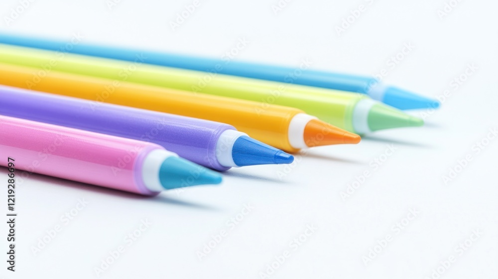 Naklejka premium Colorful pencils arranged on white background.
