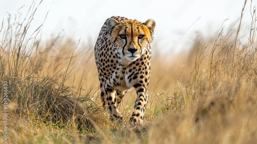 A cheetah stalking its prey in the savannah, with intense focus and speed A cheetah stalking its prey in the savannah, with intense focus and speed