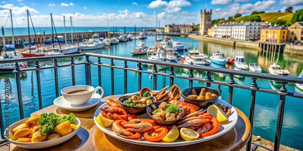 Obraz premium Ramsgate Harbour View: Delicious Seafood Lunch with Stunning Coastal Backdrop, Kent, England