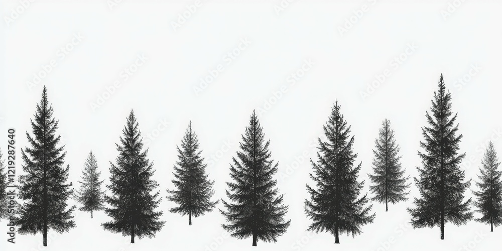 Obraz premium Evergreen tree silhouettes on a white background