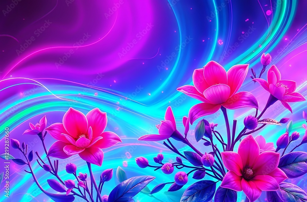 Vibrant Neon Floral Explosion - Futuristic Abstract Art Vibrant Neon Floral Explosion - Futuristic Abstract Art