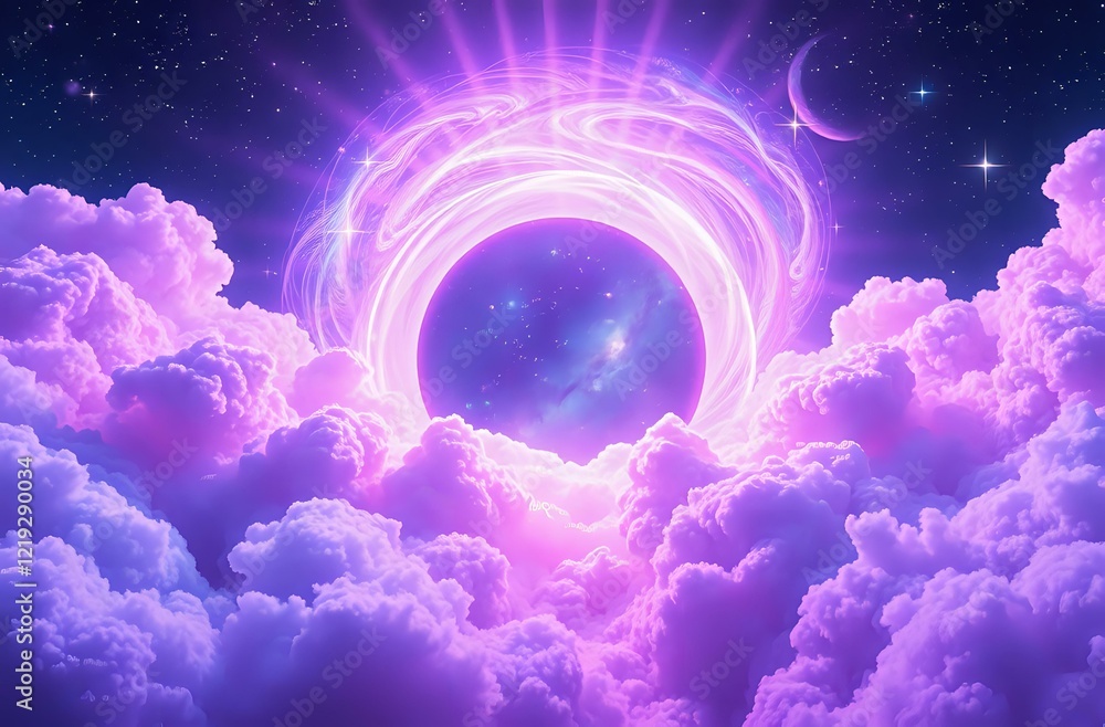 Obraz premium Cosmic Portal to Neon Galaxy Dreamscape