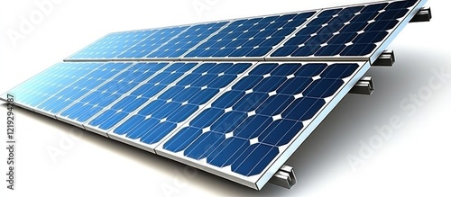 Two connected solar panels angled on white background. photo