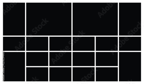 20 Empty Grid Photo Collage Template Mood board. background and rectangle shape for wall moodboard. Texture pattern for picture display presentation.