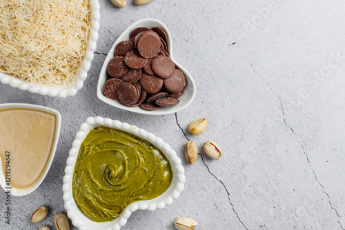 Trendy dubai chocolate ingredients for making dubai chocolate.