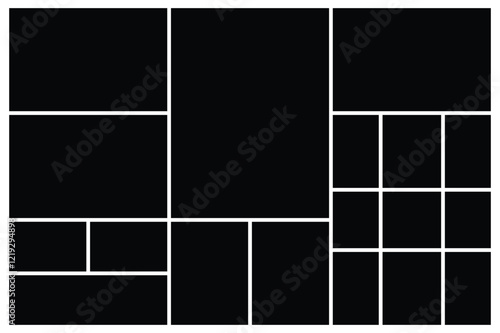 17 Empty Grid Photo Collage Template Mood board. background and rectangle shape for wall moodboard. Texture pattern for picture display presentation.