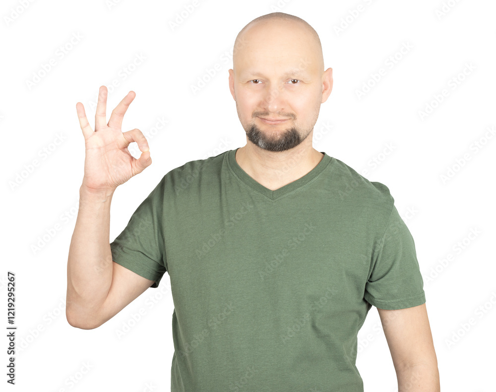 Smiling man making an OK hand gesture in studio portrait Smiling man making an OK hand gesture in studio portrait