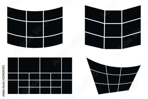 Set of 4 Dynamic Cubic Photo Collage Layout. Contemporary Boxed Grid Background Texture Design.  Modern Abstract Cube Photo Frame. 