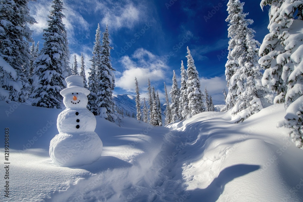 Fototapeta premium Cheerful Snowman in a Winter Wonderland Scene