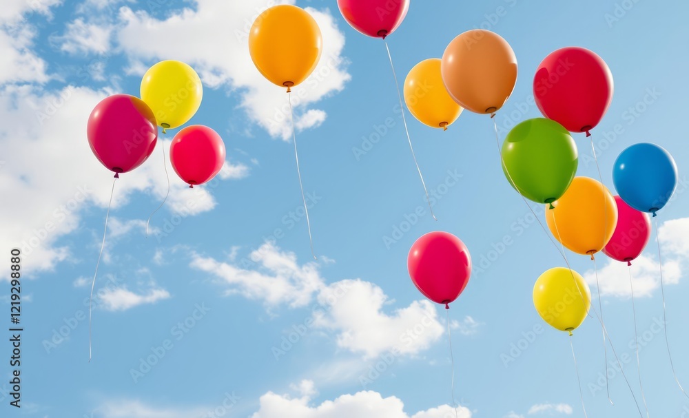 Colorful balloons in the blue sky with white clouds birthday background balloon background balloon background party holiday celebration decoration Colorful balloons in the blue sky with white clouds birthday background balloon background balloon background party holiday celebration decoration