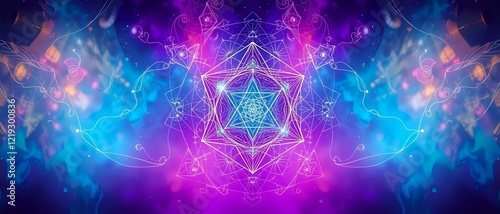 Cosmic Harmony: Vibrant Abstract Night Sky with Sacred Geometry