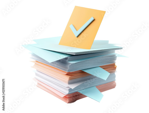 Isolated Stack of Documents with Checkmark Envelope