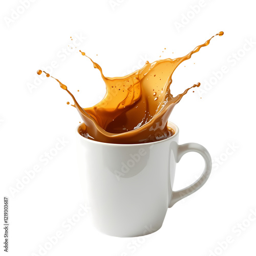Splashing Coffee Mug Brown Liquid Dynamic Energy Drink Coffee hot cup milk dark food aroma tasty    