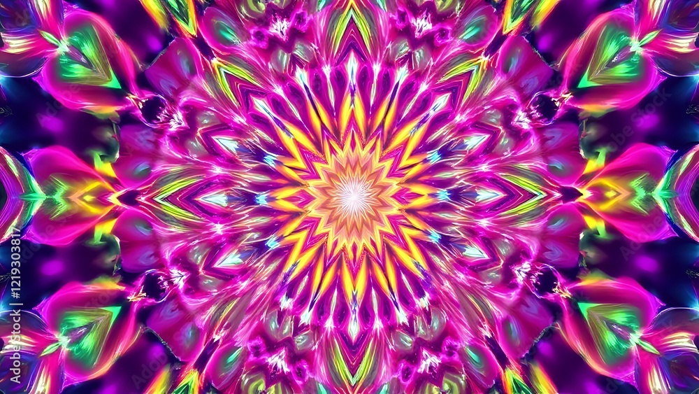Obraz premium Vibrant Kaleidoscope Mandala - Sacred Geometry Abstract Wallpaper