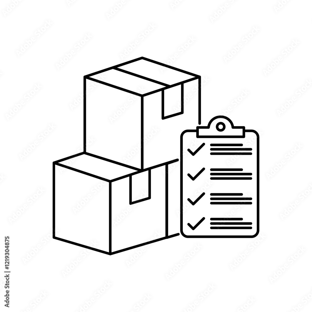 Logistics checklist with packages and clipboard icon. Ideal for shipping, warehouse management, inventory tracking, courier planning, supply chain, and delivery organization. Logistics checklist with packages and clipboard icon. Ideal for shipping, warehouse management, inventory tracking, courier planning, supply chain, and delivery organization.