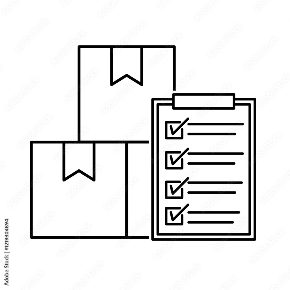 Shipping checklist with boxes and clipboard icon, ideal for logistics planning, delivery management, parcel tracking, inventory organization, package handling, supply chain, and e-commerce operations. Shipping checklist with boxes and clipboard icon, ideal for logistics planning, delivery management, parcel tracking, inventory organization, package handling, supply chain, and e-commerce operations.