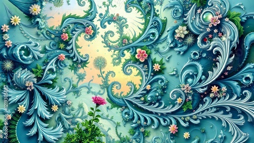 Wallpaper Mural Vibrant Floral Arrangement on Blue Background - Abstract Nature Wallpaper Torontodigital.ca