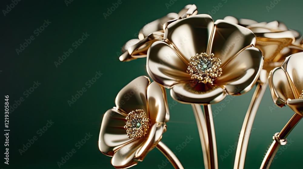 Fototapeta premium 3D floral design, green and gold flowers