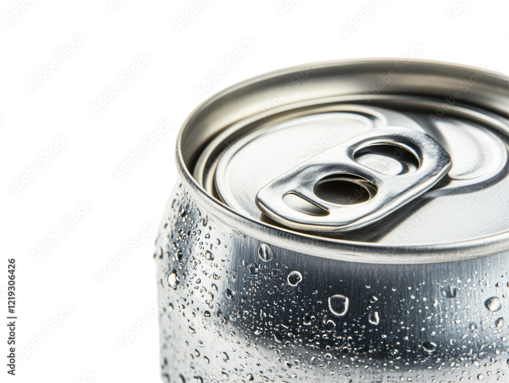 Isolated Silver Aluminum Can with Water Droplets Close-up Isolated Silver Aluminum Can with Water Droplets Close-up