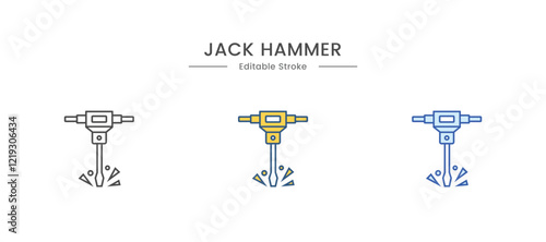 Construction jackhammer line and glyph icon, tool and repair, pneumatic hammer sign, vector illustration