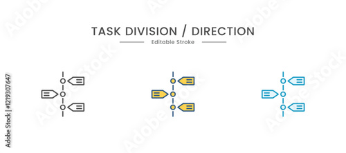 Task Division icon. Delegate authority and responsibility, delegating task to the right person with the right skill to achieve goals