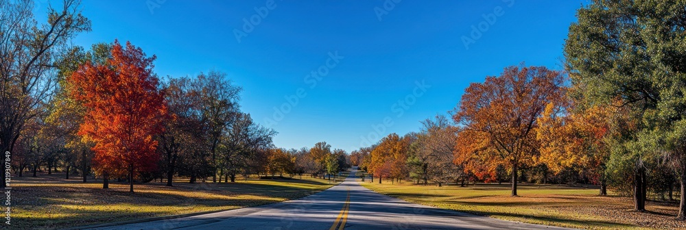 Obraz premium Autumn Roadway Through Colorful Fall Foliage