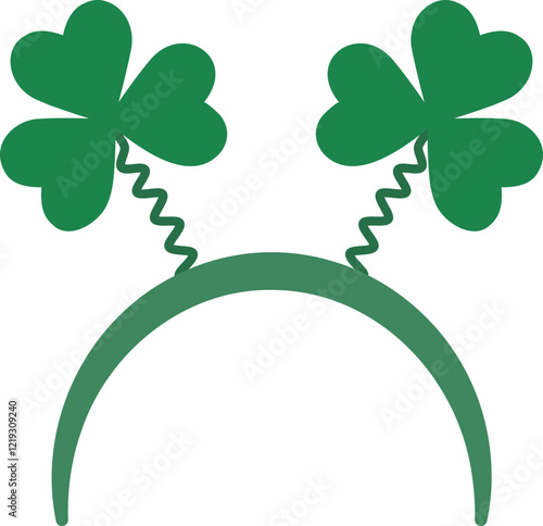 St.Patrick's Day Party shamrock headband icon.
Festive Shamrock Headband for St. Patrick's Day.
Cute clover headpiece flat vector illustration.
Hair Styling. 
Costume Dress Up. 
Transparent background