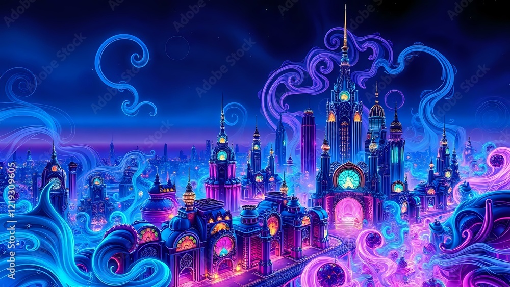 Futuristic Cityscape Under Purple Twilight Sky Futuristic Cityscape Under Purple Twilight Sky