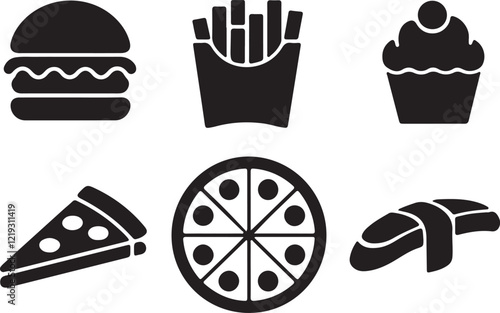 Food icon vector set, food black flat symbol illustration design, restaurant menu foods icon for apps and website.