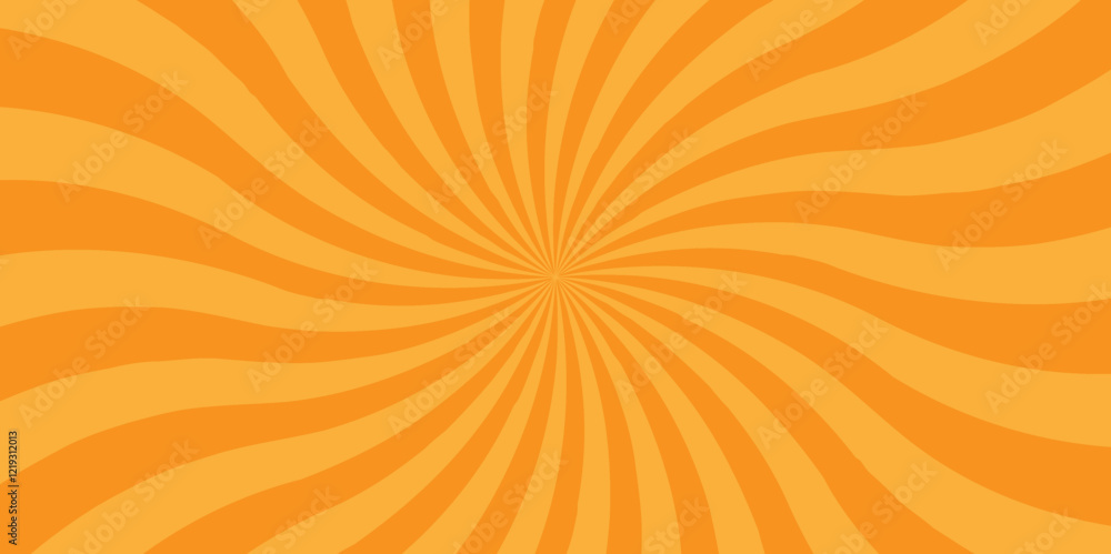 Obraz premium Vector orange sun rays sunburst texture background. Modern seamless retro vintage burst sunrise sunbeam element spiral striped illustration sunray template wallpaper design.