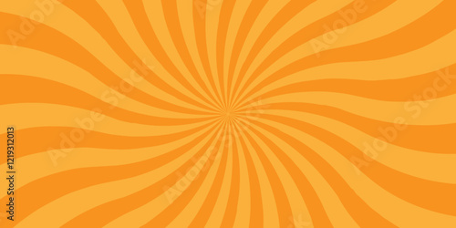 Vector orange sun rays sunburst texture background. Modern seamless retro vintage burst sunrise sunbeam element spiral striped illustration sunray template wallpaper design.