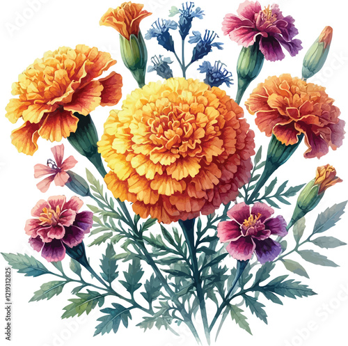 watercolor Marigold flower bouquet vector
