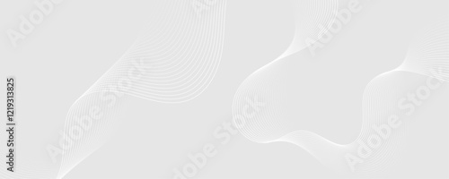 Abstract white wave dynamic curve lines on gray background. Energy technology concept modern backdrop design for business, presentation, banner.
